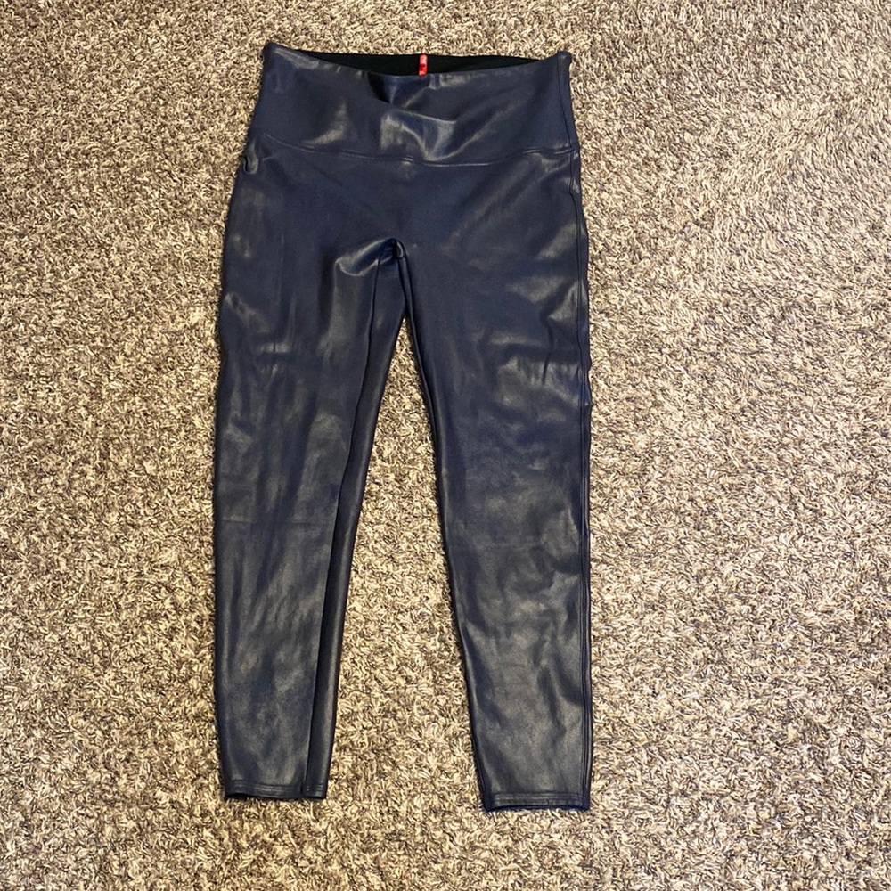 Spanx Faux Leather Navy Leggings 3X